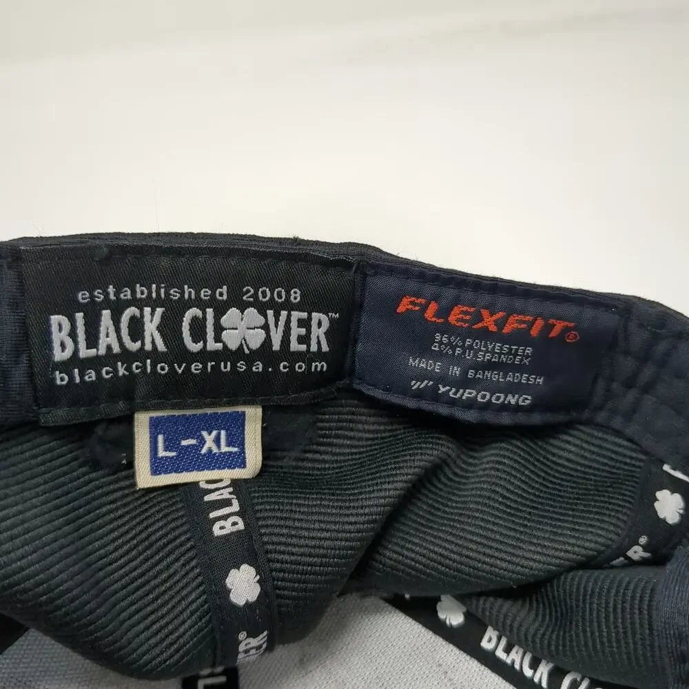 Black Clover Baseball Cap Black XL Fitted Flexfit Rawlings Patch Live Lucky Hat